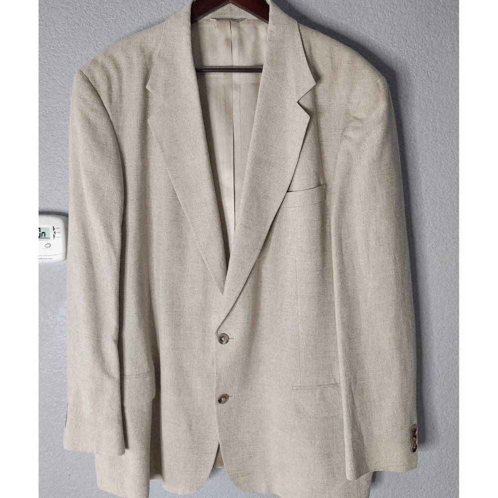 Vtg Eddie Bauer Mens 48L Linen Cotton Sports Coat Oatmeal Made Cambodia Dad